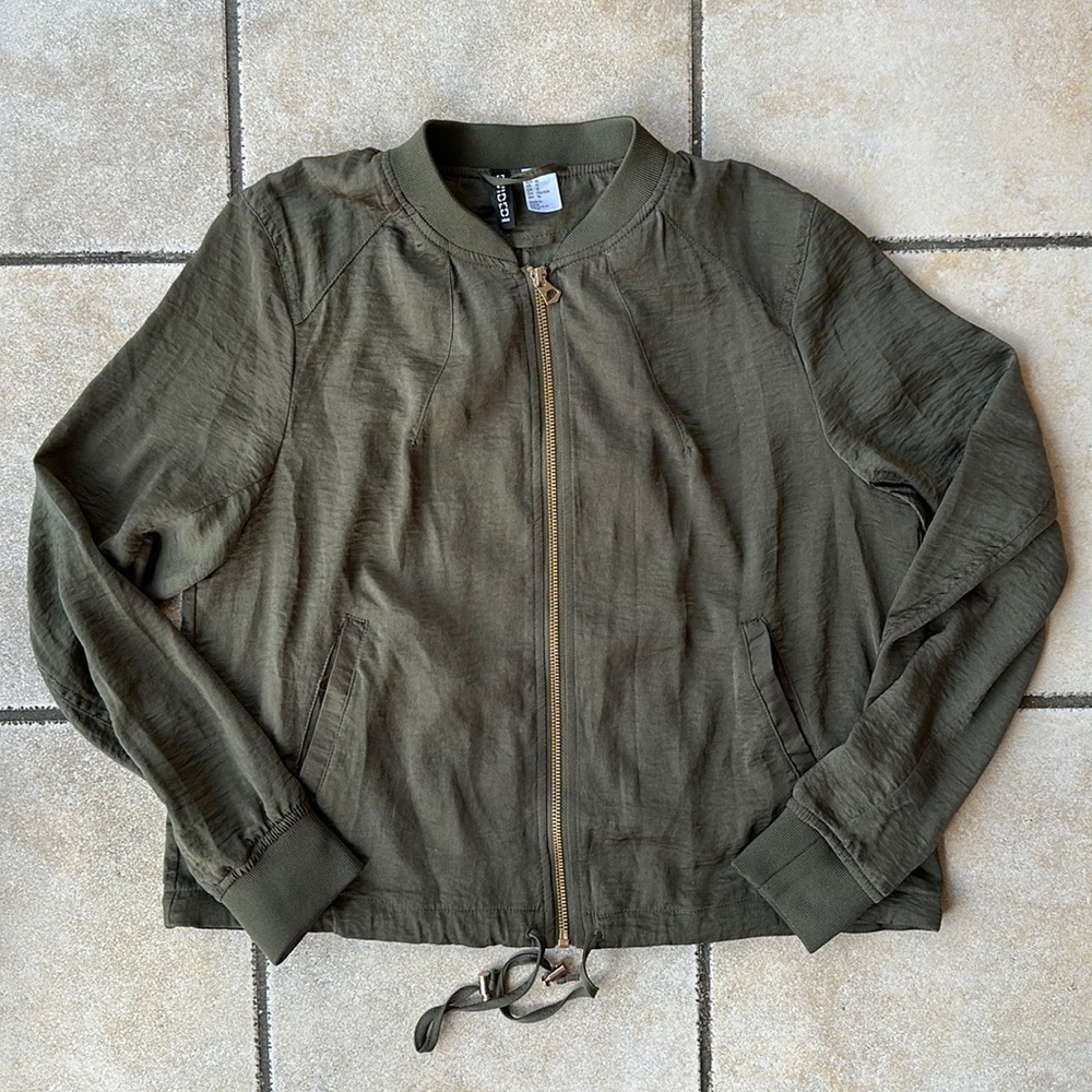 H&M | Deep Green Textured Satin Bomber Jacket